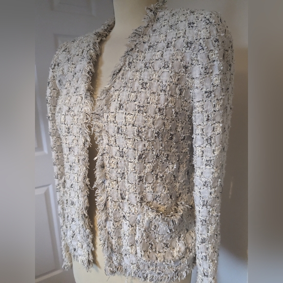 JIGSAW Tweed Boucle Chanel Style Blazer Jacket Beige Cream Size 10 Paris London - Picture 3 of 9